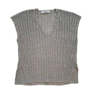 Amina Rubinacci Pullover Knit Top Sweater Womens 40 XS Gray V-Neck Sequins